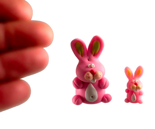 Figurines Duo de Lapins Roses – Pâte Polymère Artisanale de Thaïlande