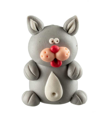 Figurine Miniature Chat Gris – Artisanat Thaïlandais en Pâte Polymère