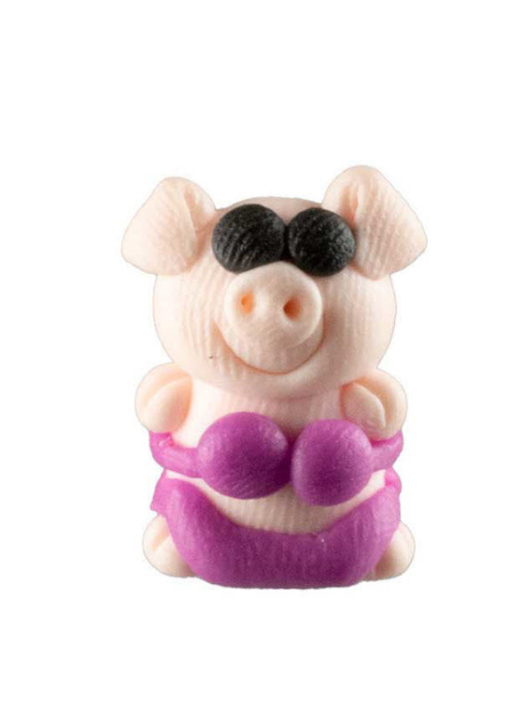 Figurine Miniature Cochon Plage Chic – Artisanat Thaïlandais en Pâte Polymère