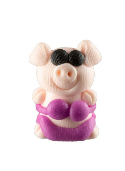 Figurine Miniature Cochon Plage Chic – Artisanat Thaïlandais en Pâte Polymère