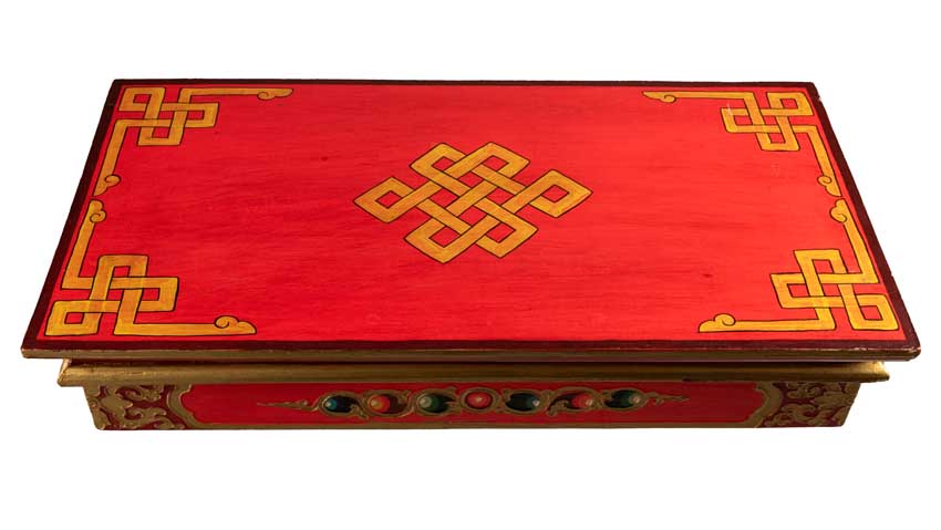 Table de Méditation Tibétaine en Bois – Motifs Bouddhistes et Dragon du Népal