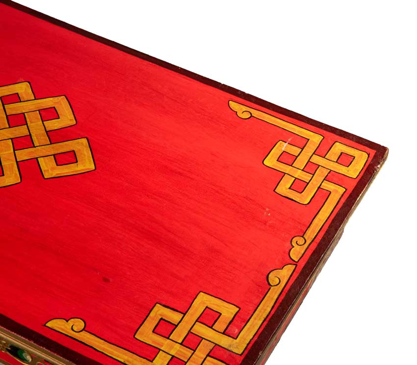 Table de Méditation Tibétaine en Bois – Motifs Bouddhistes et Dragon du Népal
