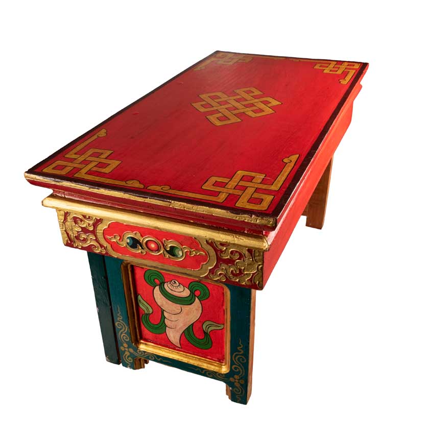 Table de Méditation Tibétaine en Bois – Motifs Bouddhistes et Dragon du Népal
