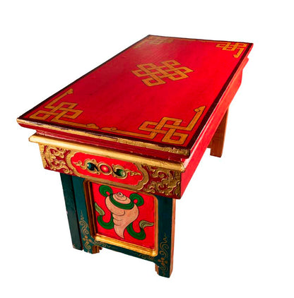 Table de Méditation Tibétaine en Bois – Motifs Bouddhistes et Dragon du Népal
