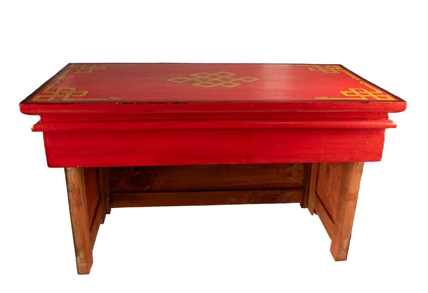 Table de Méditation Tibétaine en Bois – Motifs Bouddhistes et Dragon du Népal
