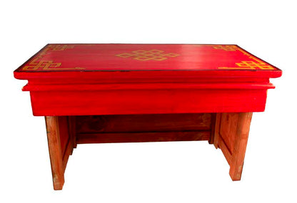 Table de Méditation Tibétaine en Bois – Motifs Bouddhistes et Dragon du Népal