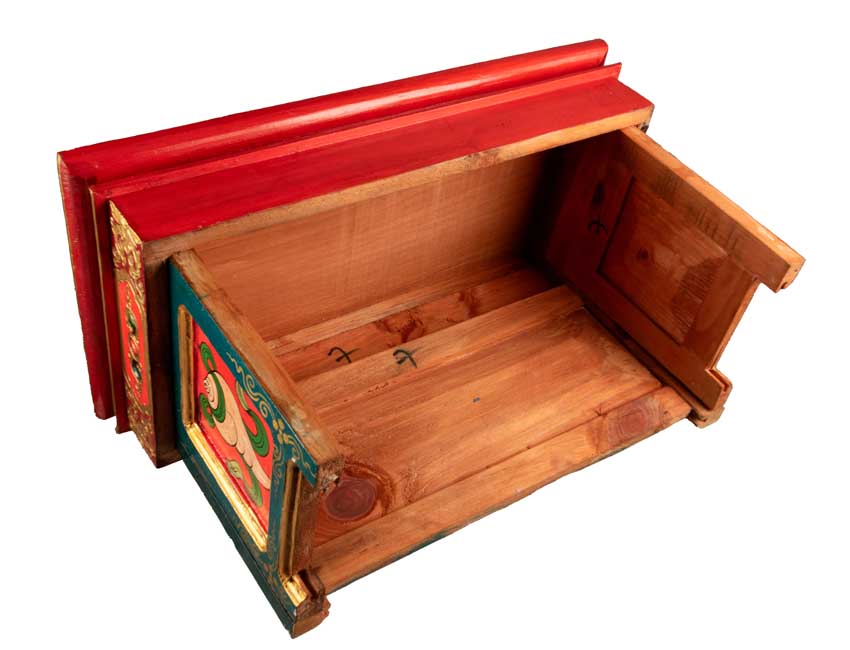 Table de Méditation Tibétaine en Bois – Motifs Bouddhistes et Dragon du Népal