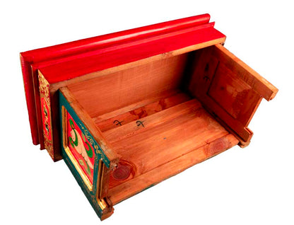 Table de Méditation Tibétaine en Bois – Motifs Bouddhistes et Dragon du Népal