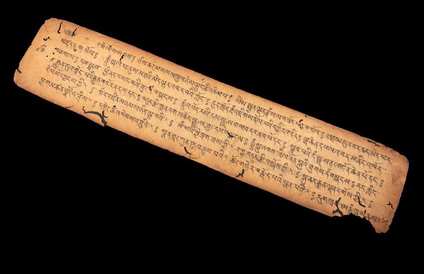 Ancienne Page de Prières Tibétaines Manuscrite – Sanskrit Outchen sur Papier Oriental