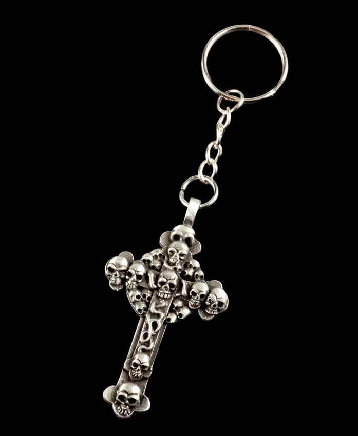 Porte-Clé Croix Tête de Mort Gothique en Métal – Accessoire Original