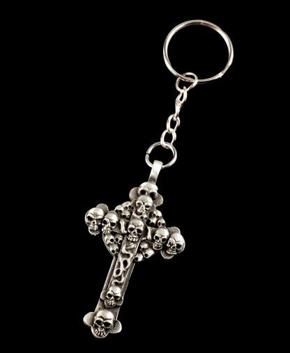 Porte-Clé Croix Tête de Mort Gothique en Métal – Accessoire Original