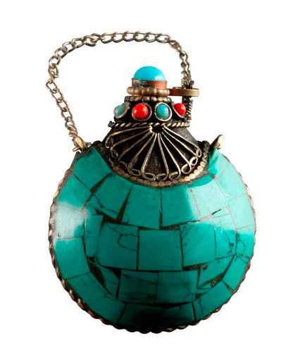 Tabatière Tibétaine Snuff Bottle Turquoise – Artisanat du Népal