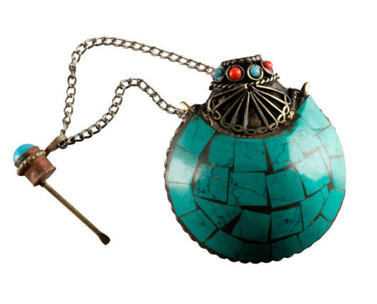 Tabatière Tibétaine Snuff Bottle Turquoise – Artisanat du Népal