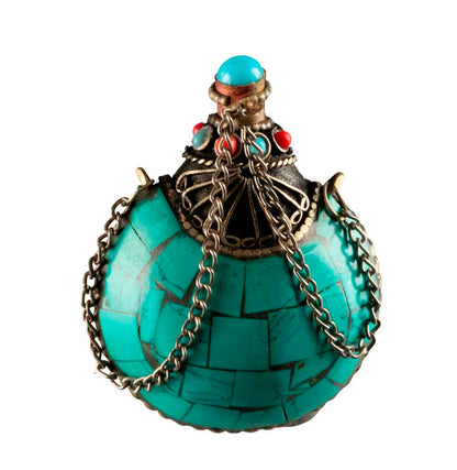 Tabatière Tibétaine Snuff Bottle Turquoise – Artisanat du Népal