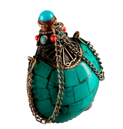 Tabatière Tibétaine Snuff Bottle Turquoise – Artisanat du Népal