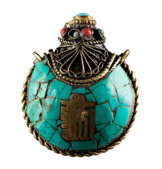 Tabatière Tibétaine Snuff Bottle Turquoise – Om et Kalachakra