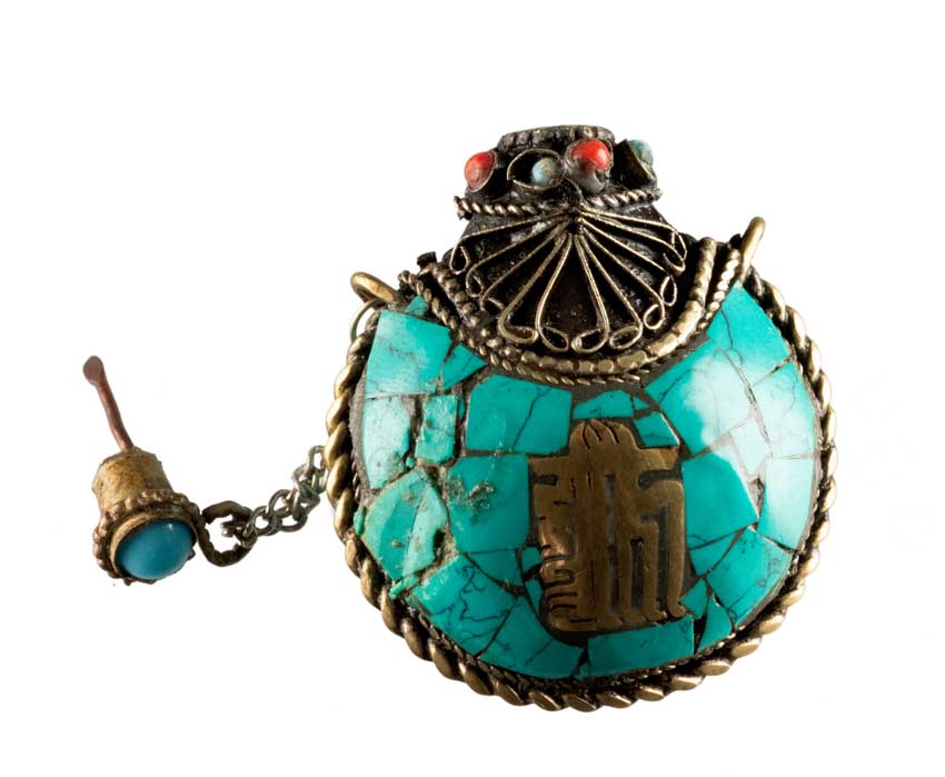 Tabatière Tibétaine Snuff Bottle Turquoise – Om et Kalachakra