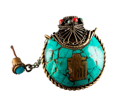 Tabatière Tibétaine Snuff Bottle Turquoise – Om et Kalachakra