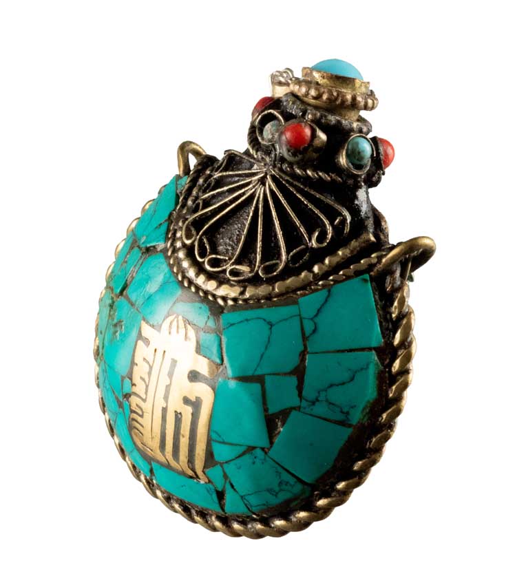 Tabatière Tibétaine Snuff Bottle Turquoise – Om et Kalachakra