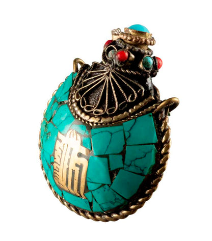 Tabatière Tibétaine Snuff Bottle Turquoise – Om et Kalachakra
