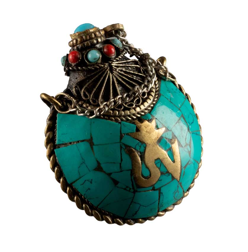 Tabatière Tibétaine Snuff Bottle Turquoise – Om et Kalachakra