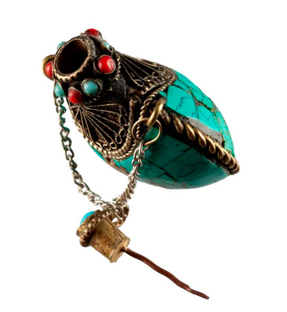 Tabatière Tibétaine Snuff Bottle Turquoise – Om et Kalachakra
