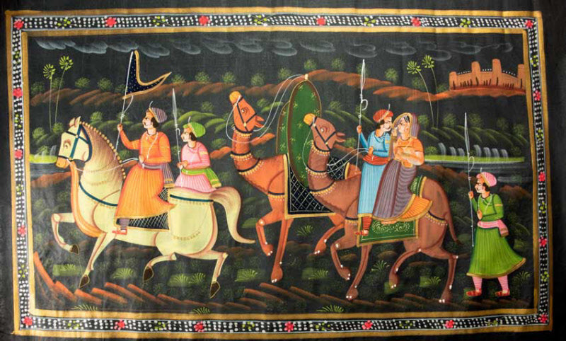 Peinture Moghole Indienne – Chasse Royale du Maharaja et de son Épouse