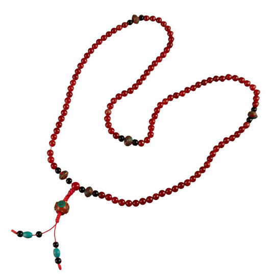 Mala Tibétain Cornaline Véritable – Collier Bouddhiste Pour La Méditation