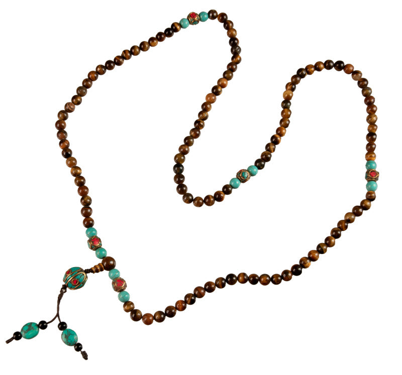Mala Tibétain Œil De Tigre Véritable – Collier Bouddhiste Pour La Méditation