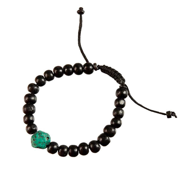 Mala bracelet tibétain bois et turquoise – Équilibre et sérénité du Népal