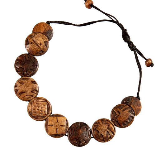 Mala bracelet bouddhiste symbole Astamangala – bijou spirituel traditionnel du Népal en os de bovidé