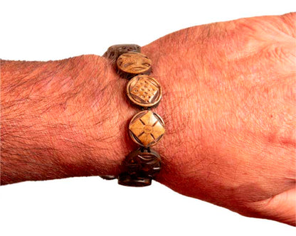 Mala bracelet bouddhiste symbole Astamangala – bijou spirituel traditionnel du Népal en os de bovidé