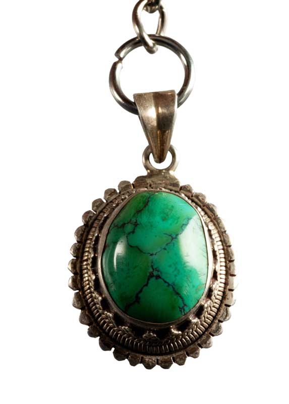 Bijou de Sac Cabochon Bleu Turquoise – Porte-Clé en Métal du Népal
