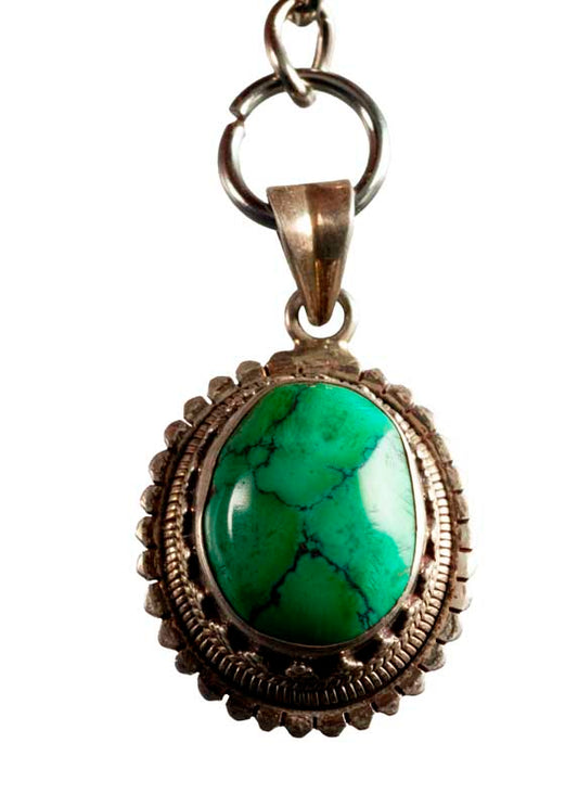 Bijou de Sac Cabochon Bleu Turquoise – Porte-Clé en Métal du Népal