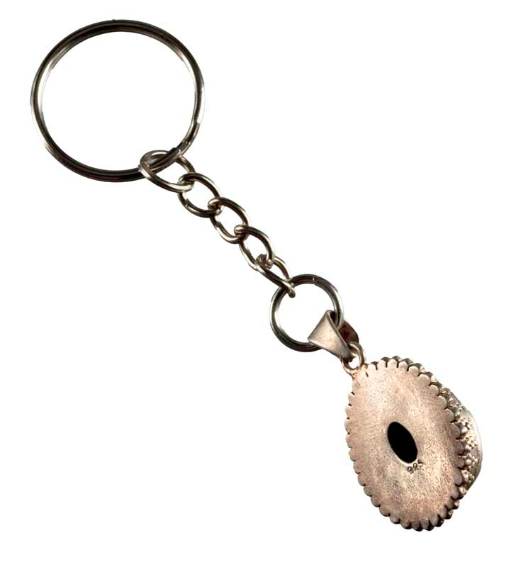 Bijou de Sac Cabochon Bleu Turquoise – Porte-Clé en Métal du Népal
