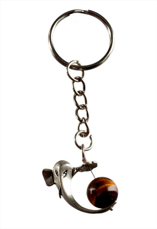 Bijou de Sac Ganesh Œil de Tigre – Porte-Clé Éléphant en Métal