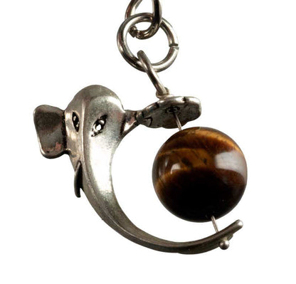 Bijou de Sac Ganesh Œil de Tigre – Porte-Clé Éléphant en Métal