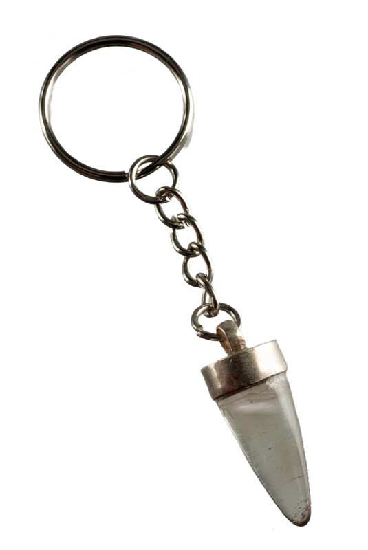 Bijou de Sac Dent de Tigre en Cristal de Roche – Porte-Clé en Métal