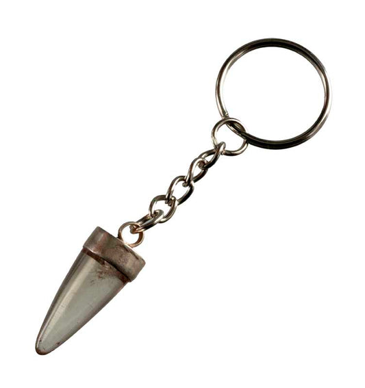 Bijou de Sac Dent de Tigre en Cristal de Roche – Porte-Clé en Métal