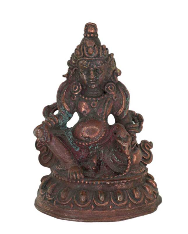 Ancienne amulette statuette Yellow Jambhala en métal – Artisanat tibétain fait main