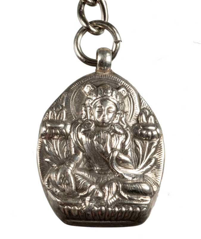 Porte-Clé Tibétain Tara Verte en Argent– Bijou De Sac En Argent Symbole De Compassion