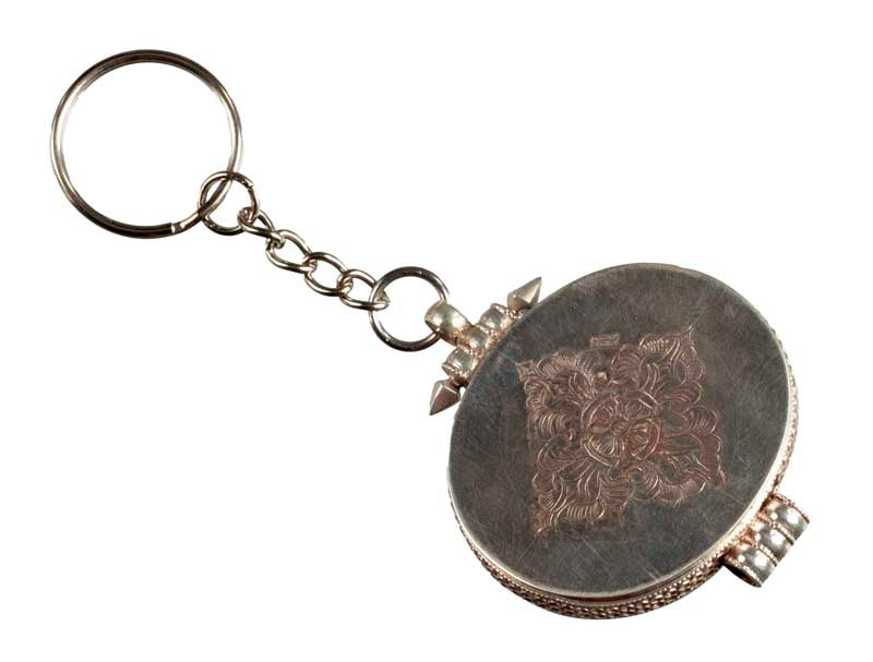 Ghau Tibétain En Argent – Bijou De Sac Porte-Clé Avec Mantra Et Turquoise