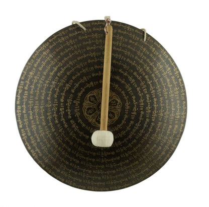 Gong Tibétain Bouddhiste Om Mani Padme Hum 50 cm Gravé - Artisanat du Népal