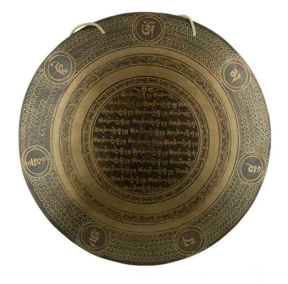 Gong Tibétain Bouddhiste Om Mani Padme Hum 50,5 cm Gravé - Artisanat du Népal