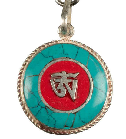 Porte-Clés Om Tibétain Coloré – Bijou de Sac Bouddhiste Turquoise et Corail
