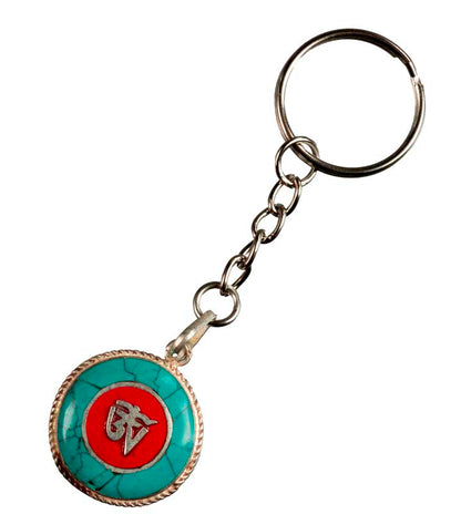 Porte-Clés Om Tibétain Coloré – Bijou de Sac Bouddhiste Turquoise et Corail