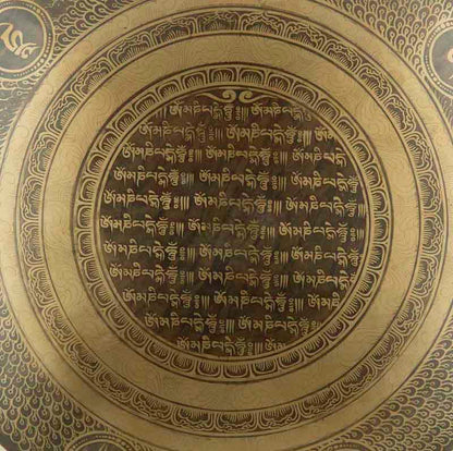 Gong Tibétain Bouddhiste Om Mani Padme Hum 50,5 cm Gravé - Artisanat du Népal