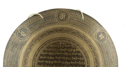 Gong Tibétain Bouddhiste Om Mani Padme Hum 50,5 cm Gravé - Artisanat du Népal