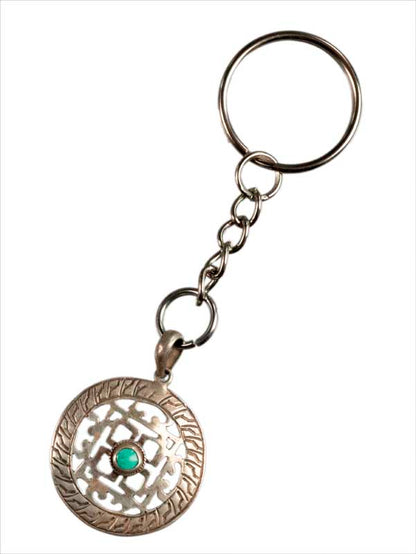 Porte-Clé Double Vajra et Mandala Tibétain en Métal Argenté – Népal