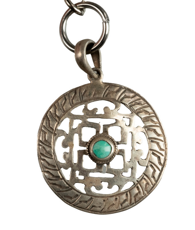 Porte-Clé Double Vajra et Mandala Tibétain en Métal Argenté – Népal